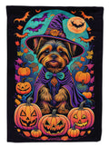 Yorkie Witchy Halloween House Flag 28x40 Porch Sleeve Pole Decorative Outside Yard Banner Artwork Wall Hanging, Polyester