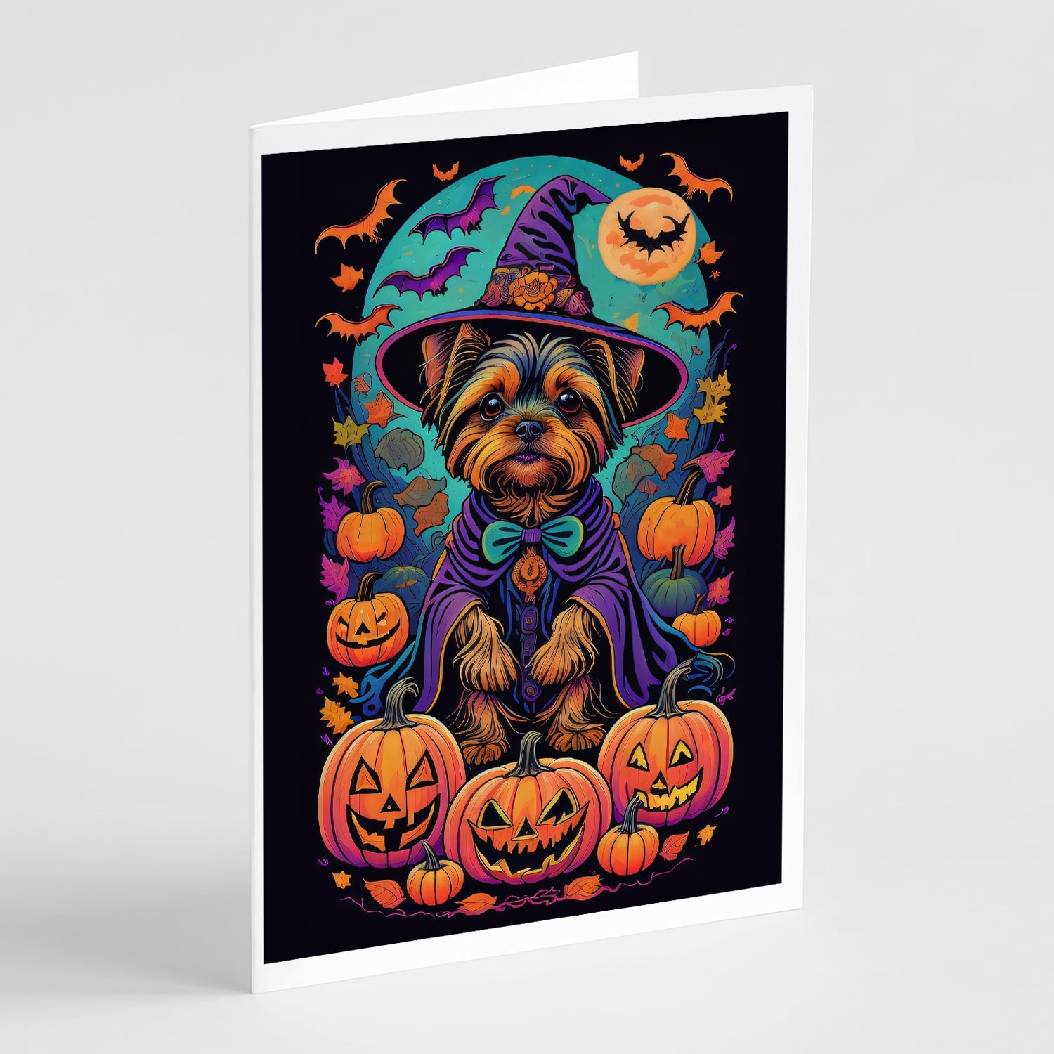 Yorkie Witchy Halloween Greeting Cards Pack of 8 Blank Cards with Envelopes Whimsical A7 Size 5x7