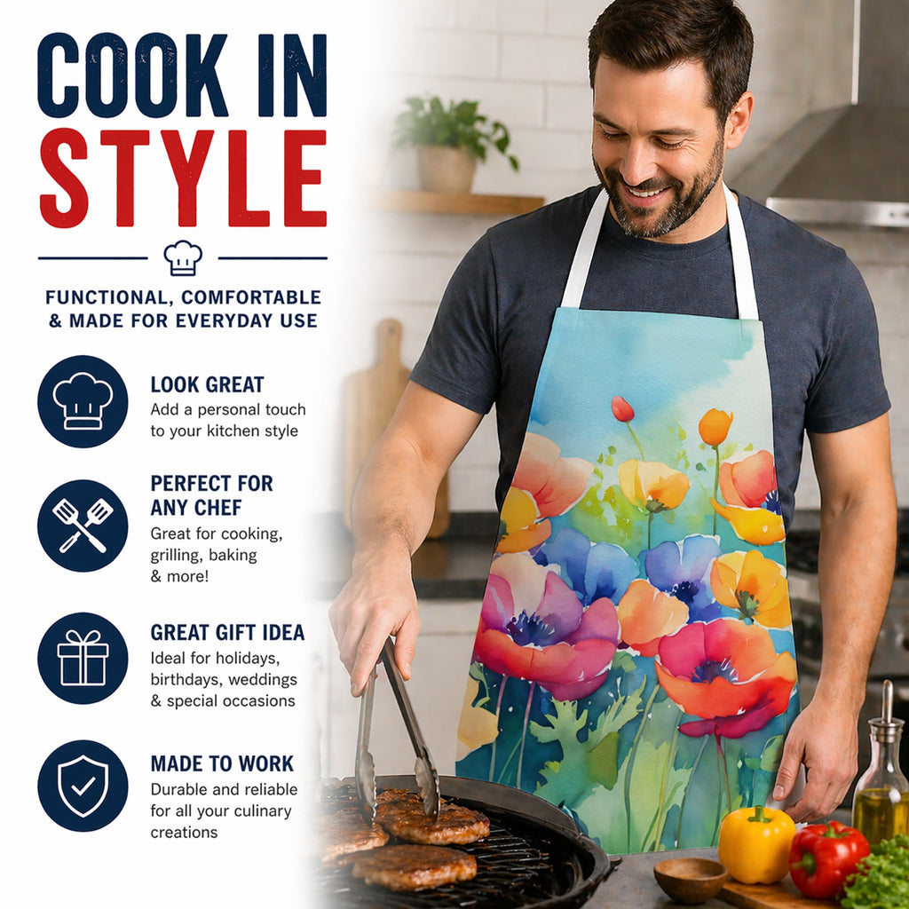Anemones in Watercolor Apron Cooking Kitchen Server Baking Crafts Gardening for Adult Women Men, Unisex, Large, Multicolor