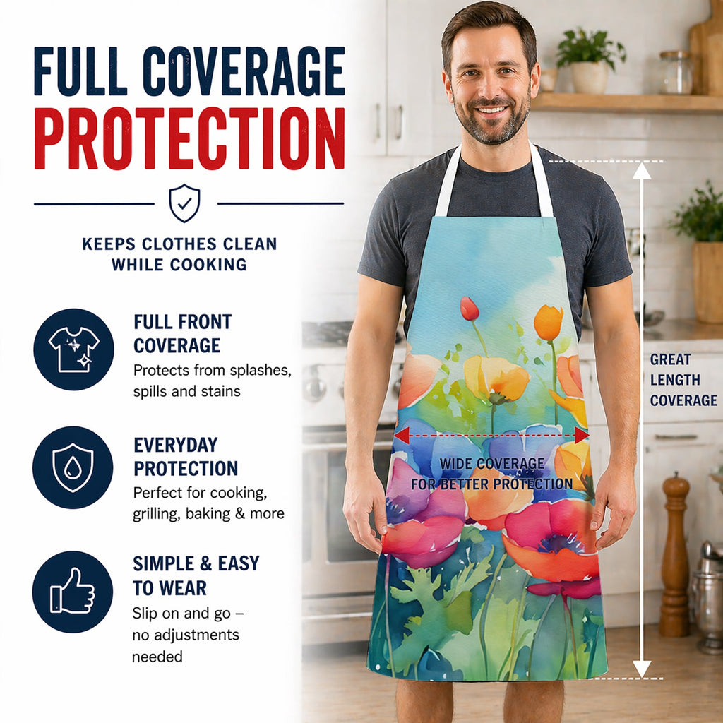 Anemones in Watercolor Apron Cooking Kitchen Server Baking Crafts Gardening for Adult Women Men, Unisex, Large, Multicolor