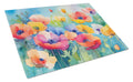 Anemones in Watercolor Cutting Board Tempered Glass Kitchen Cutting Surface, Heat Resistant Chopping, Non-Slip Feet, Food Prep & Serving