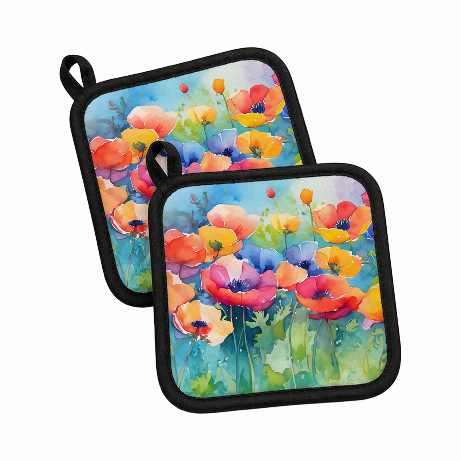 Anemones in Watercolor Pot Holder Set of 2 Heat Resistant Quilted Hot Pads 7.5 x 7.5 Inch, Insulated Kitchen Trivets for Cooking & Baking