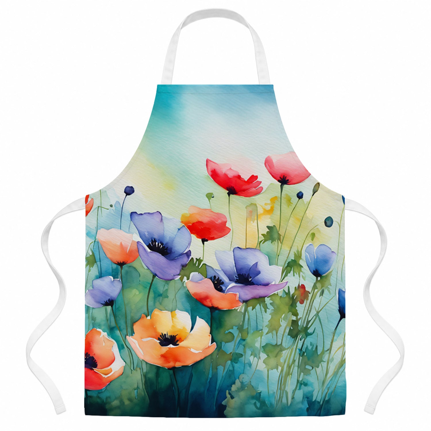 Anemones in Watercolor Apron Cooking Kitchen Server Baking Crafts Gardening for Adult Women Men, Unisex, Large, Multicolor