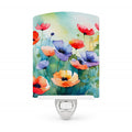Anemones in Watercolor Ceramic Night Light Compact, UL-Certified, Ideal for Bedroom, Bathroom, Nursery, Hallway, Kitchen, 6x4x3, Multicolor