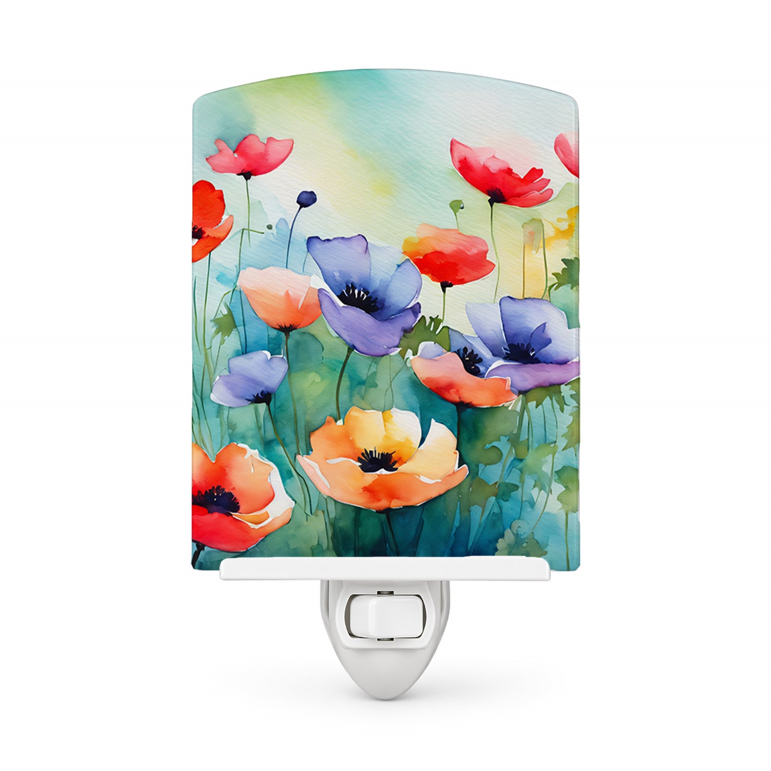 Anemones in Watercolor Ceramic Night Light Compact, UL-Certified, Ideal for Bedroom, Bathroom, Nursery, Hallway, Kitchen, 6x4x3, Multicolor