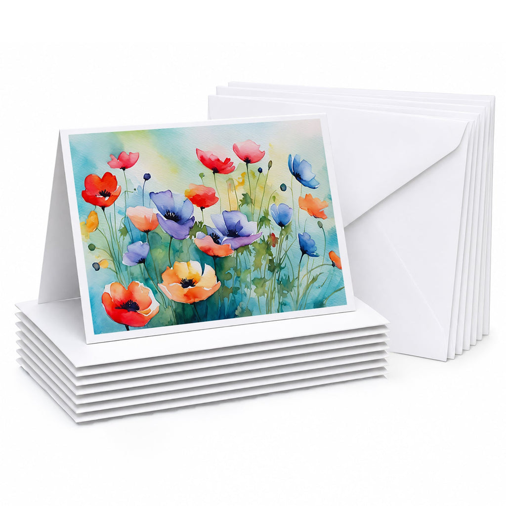 Anemones in Watercolor Greeting Cards Pack of 8 Blank Cards with Envelopes Whimsical A7 Size 5x7
