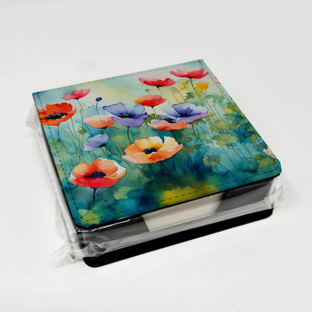 Anemones in Watercolor PU Leather Note Paper Holder with Artist-Designed Cover, Desk Accessory, Office Gift