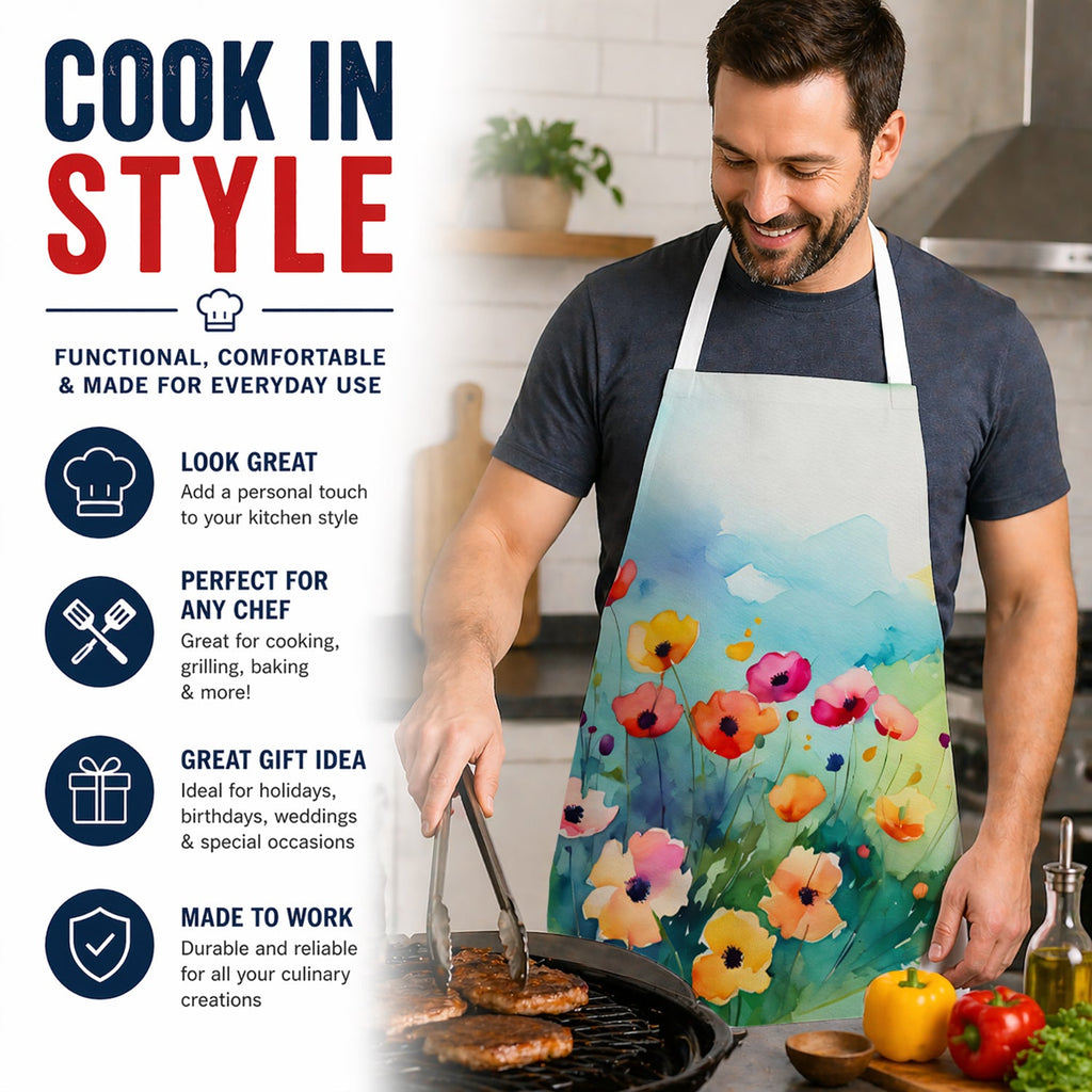 Anemones in Watercolor Apron Cooking Kitchen Server Baking Crafts Gardening for Adult Women Men, Unisex, Large, Multicolor