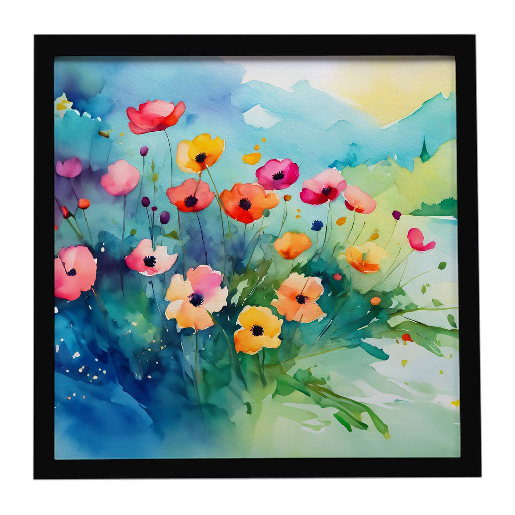 Anemones in Watercolor Framed Metal Print Bathroom, Kitchen, Office, Home Decor Wall Art Ready to Hang, Square, 8X8