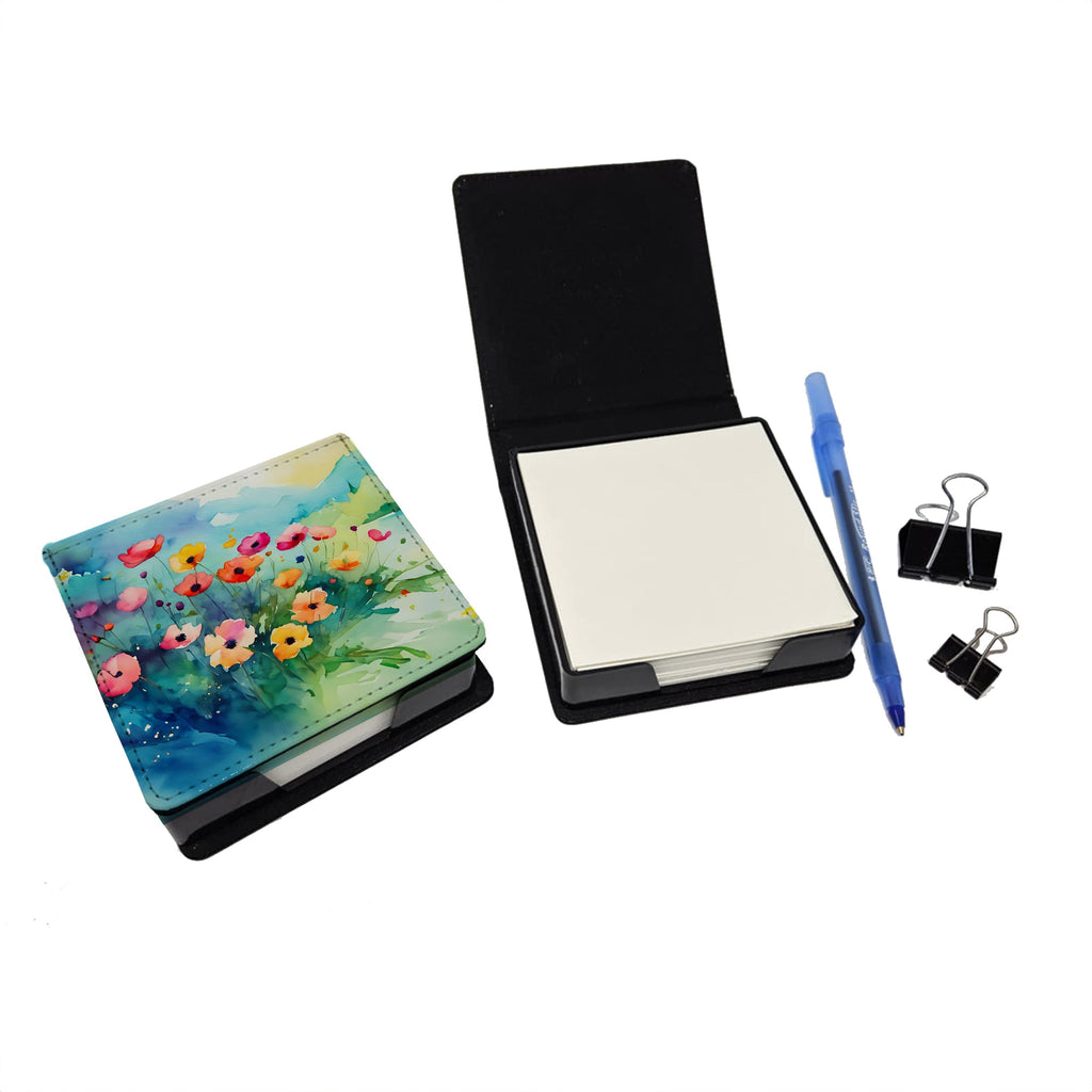 Anemones in Watercolor PU Leather Note Paper Holder with Artist-Designed Cover, Desk Accessory, Office Gift