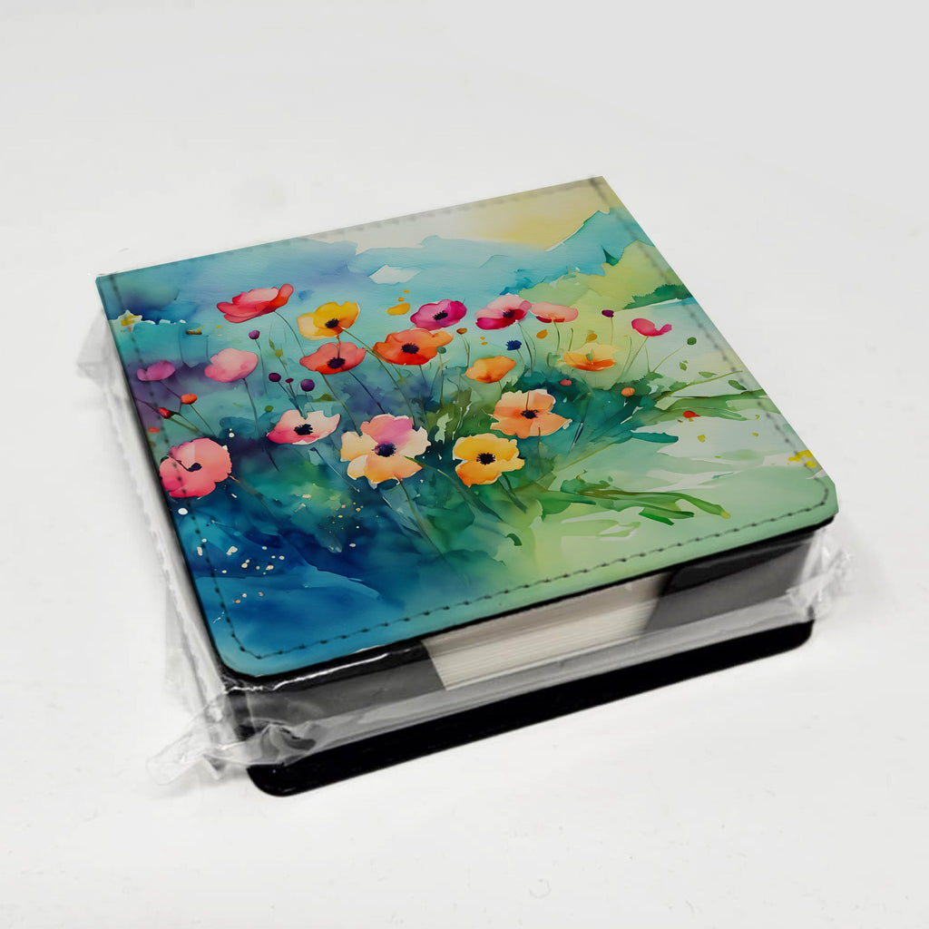 Anemones in Watercolor PU Leather Note Paper Holder with Artist-Designed Cover, Desk Accessory, Office Gift