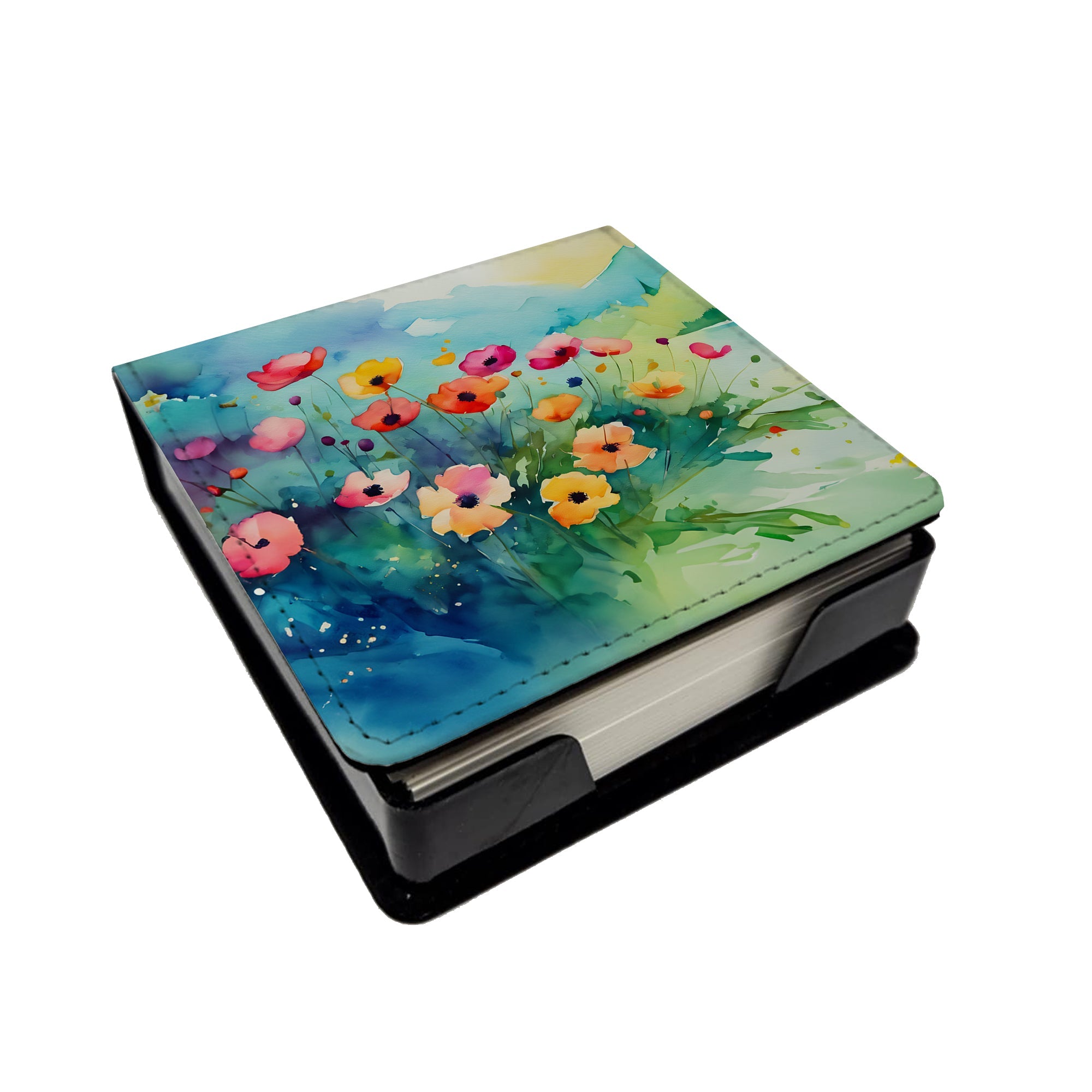 Anemones in Watercolor PU Leather Note Paper Holder with Artist-Designed Cover, Desk Accessory, Office Gift