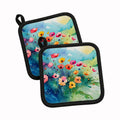 Anemones in Watercolor Pot Holder Set of 2 Heat Resistant Quilted Hot Pads 7.5 x 7.5 Inch, Insulated Kitchen Trivets for Cooking & Baking