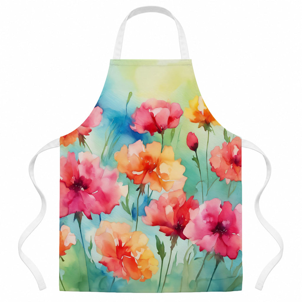 Carnations in Watercolor Apron Cooking Kitchen Server Baking Crafts Gardening for Adult Women Men, Unisex, Large, Multicolor