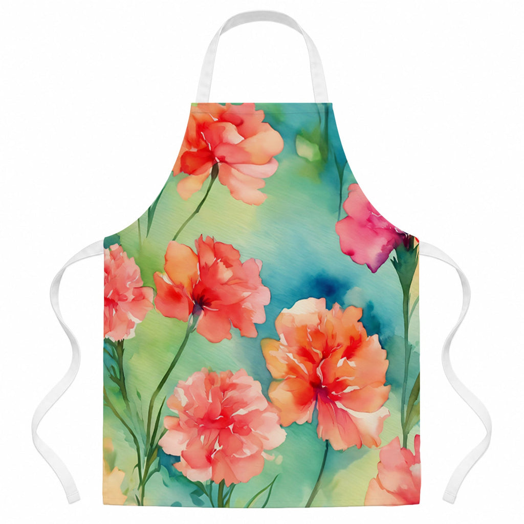 Carnations in Watercolor Apron Cooking Kitchen Server Baking Crafts Gardening for Adult Women Men, Unisex, Large, Multicolor