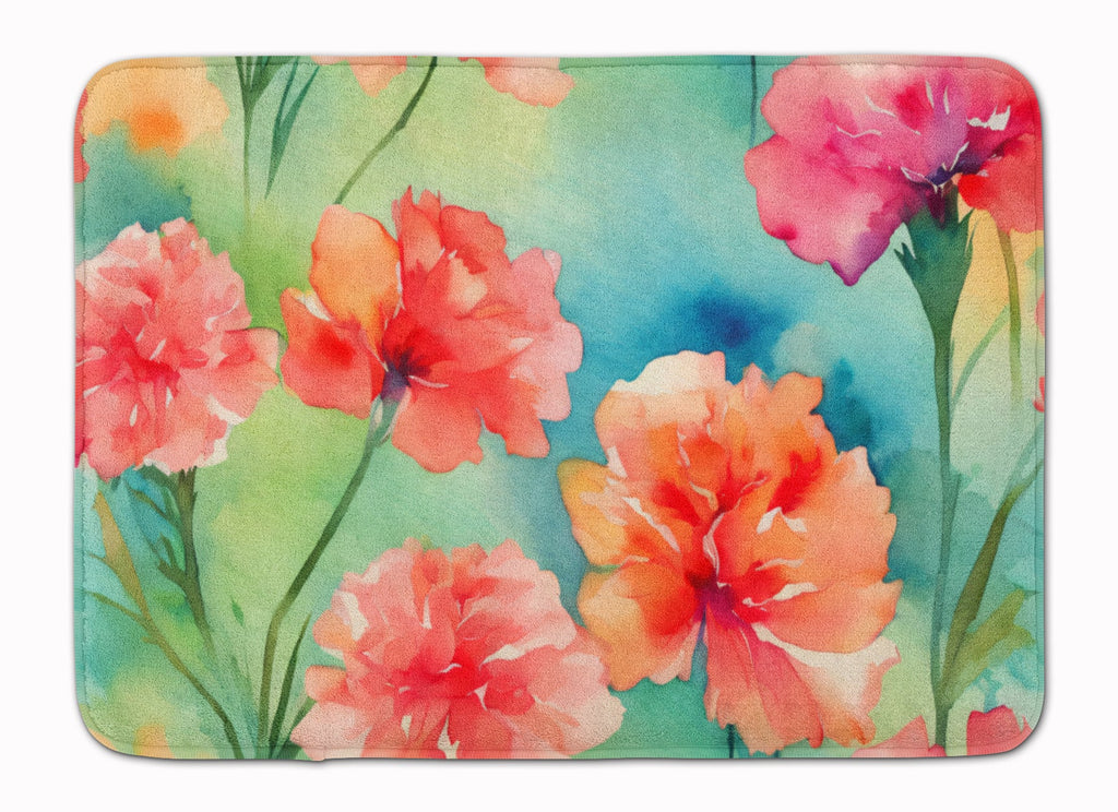Carnations in Watercolor Memory Foam Kitchen Mat Machine Washable Anti-Fatigue Cushion Comfort Bath or Kitchen Rug