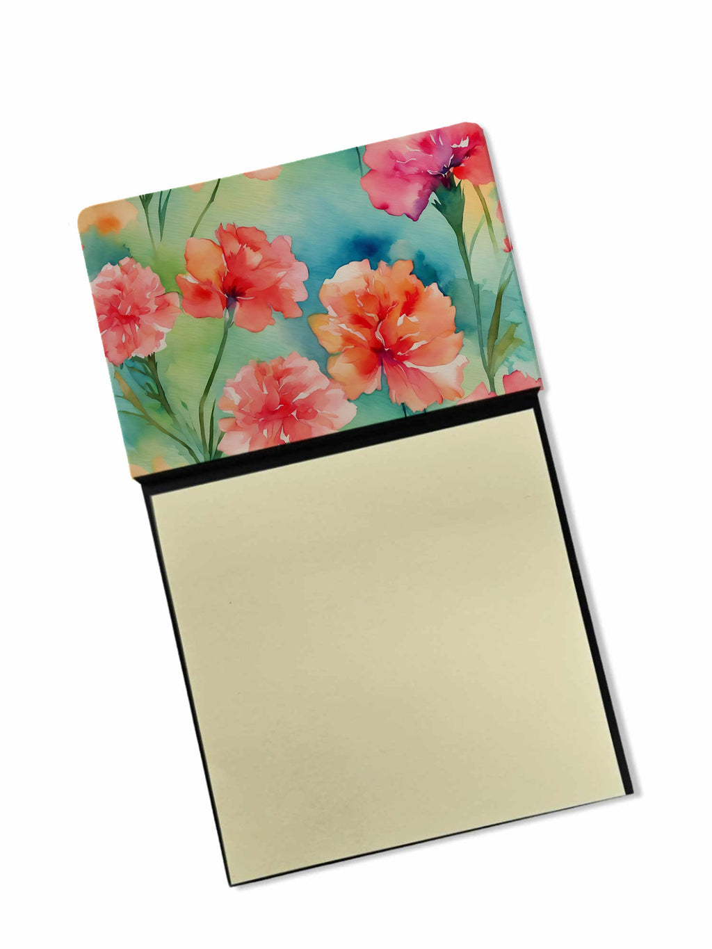 Carnations in Watercolor Watercolor Sticky Note Holder Refillable Dispenser Desk Accessory 3x3 Pad Gift