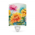 Chrysanthemums in Watercolor Ceramic Night Light Compact, UL-Certified, Ideal for Bedroom, Bathroom, Nursery, Hallway, Kitchen, 6x4x3, Multicolor