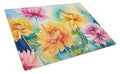 Chrysanthemums in Watercolor Cutting Board Tempered Glass Kitchen Cutting Surface, Heat Resistant Chopping, Non-Slip Feet, Food Prep & Serving
