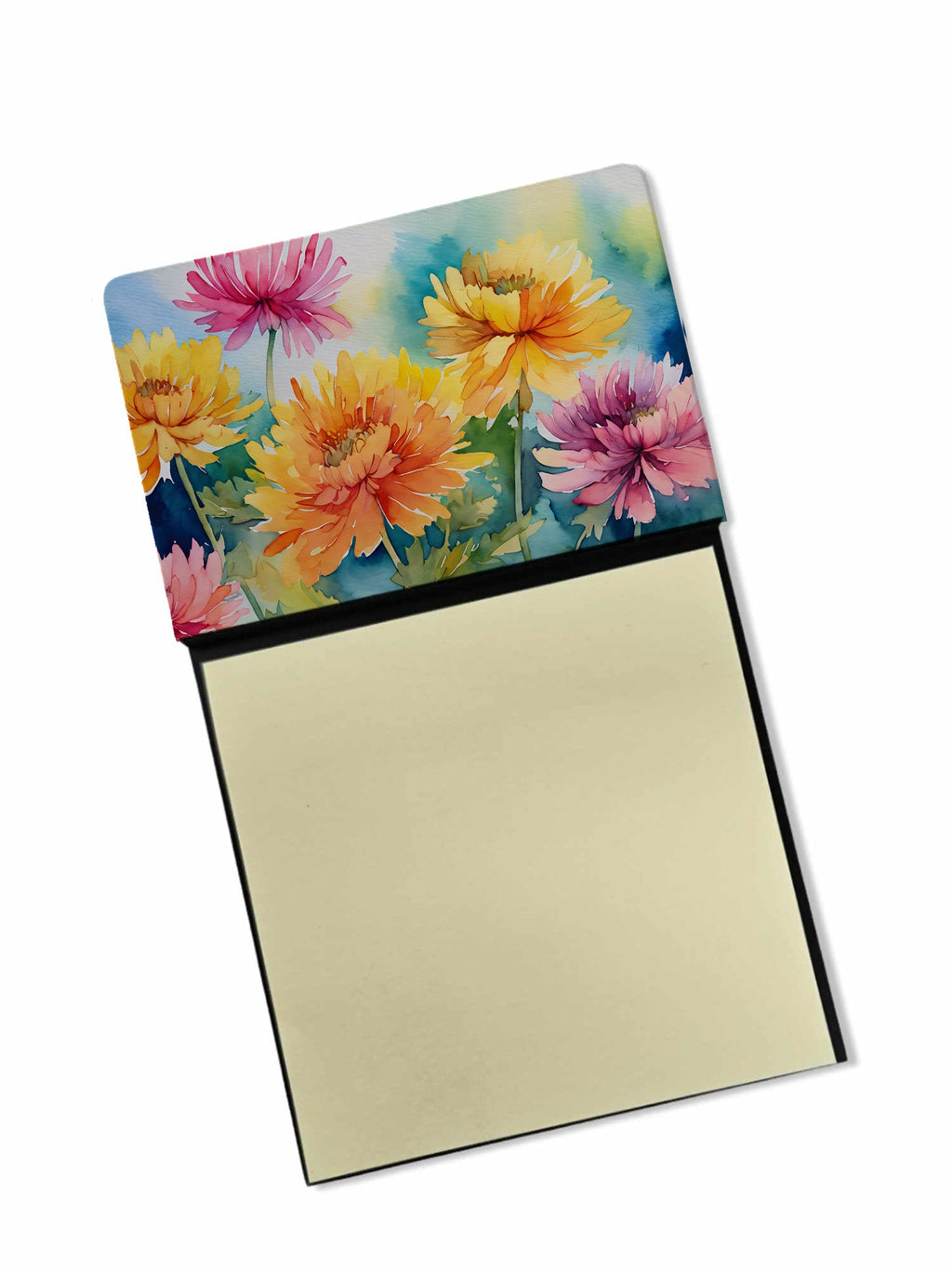 Chrysanthemums in Watercolor Watercolor Sticky Note Holder Refillable Dispenser Desk Accessory 3x3 Pad Gift