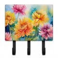 Chrysanthemums in Watercolor Leash or Key Holder Wall Hooks, Coat Rack Wall Mount, for Hanging Keys, Towels, Aprons, Leashes