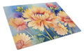 Chrysanthemums in Watercolor Cutting Board Tempered Glass Kitchen Cutting Surface, Heat Resistant Chopping, Non-Slip Feet, Food Prep & Serving