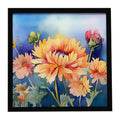 Chrysanthemums in Watercolor Framed Metal Print Bathroom, Kitchen, Office, Home Decor Wall Art Ready to Hang, Square, 8X8