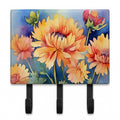 Chrysanthemums in Watercolor Leash or Key Holder Wall Hooks, Coat Rack Wall Mount, for Hanging Keys, Towels, Aprons, Leashes