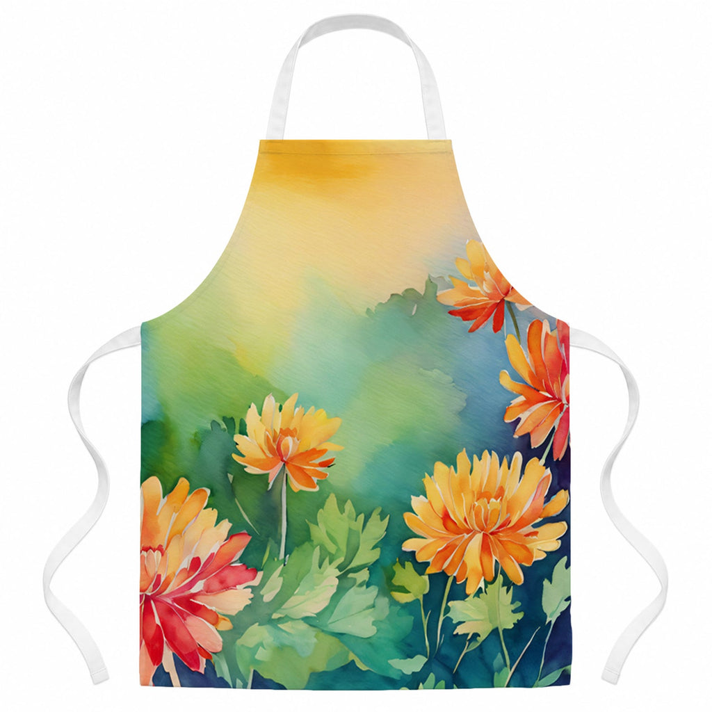 Chrysanthemums in Watercolor Apron Cooking Kitchen Server Baking Crafts Gardening for Adult Women Men, Unisex, Large, Multicolor