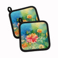 Chrysanthemums in Watercolor Pot Holder Set of 2 Heat Resistant Quilted Hot Pads 7.5 x 7.5 Inch, Insulated Kitchen Trivets for Cooking & Baking