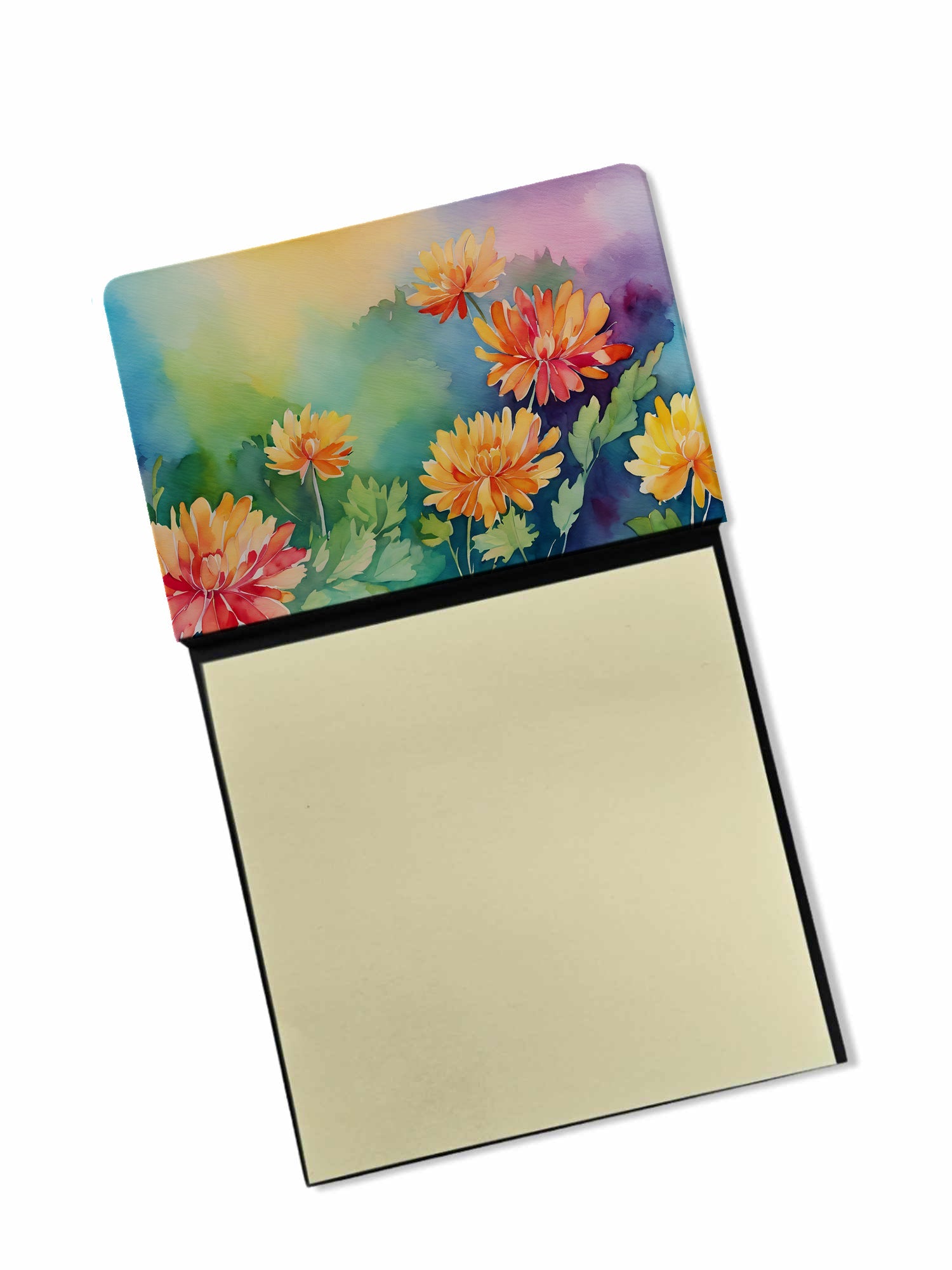Chrysanthemums in Watercolor Watercolor Sticky Note Holder Refillable Dispenser Desk Accessory 3x3 Pad Gift