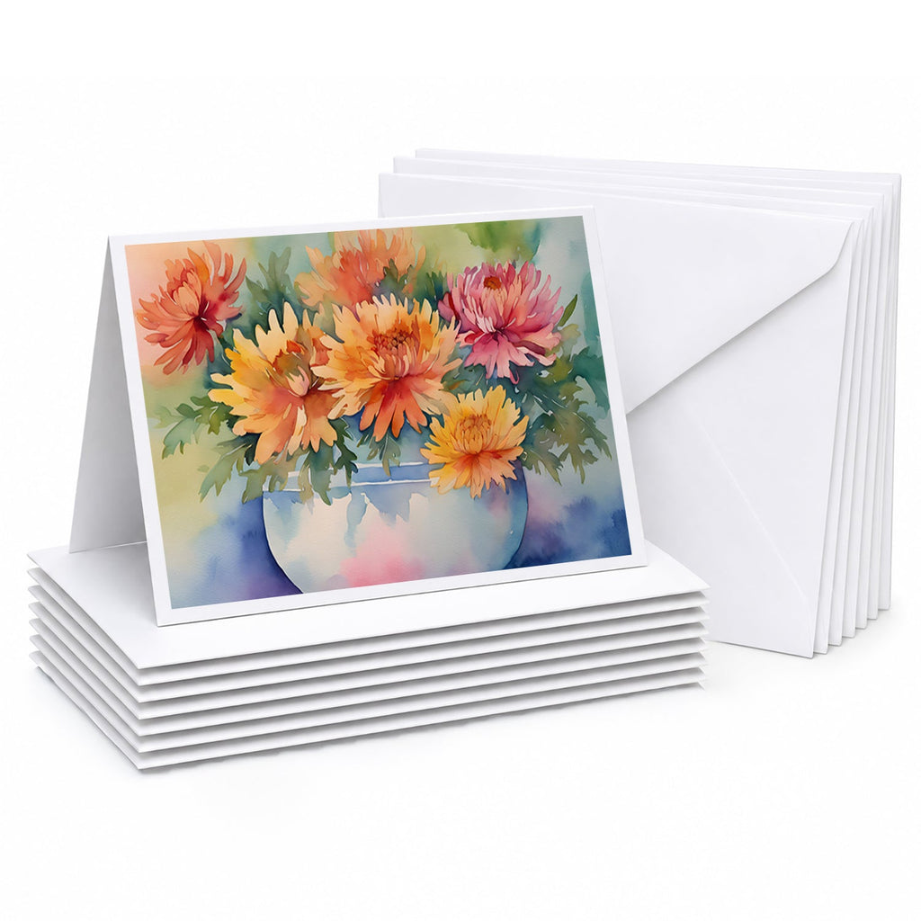 Chrysanthemums in Watercolor Greeting Cards Pack of 8 Blank Cards with Envelopes Whimsical A7 Size 5x7