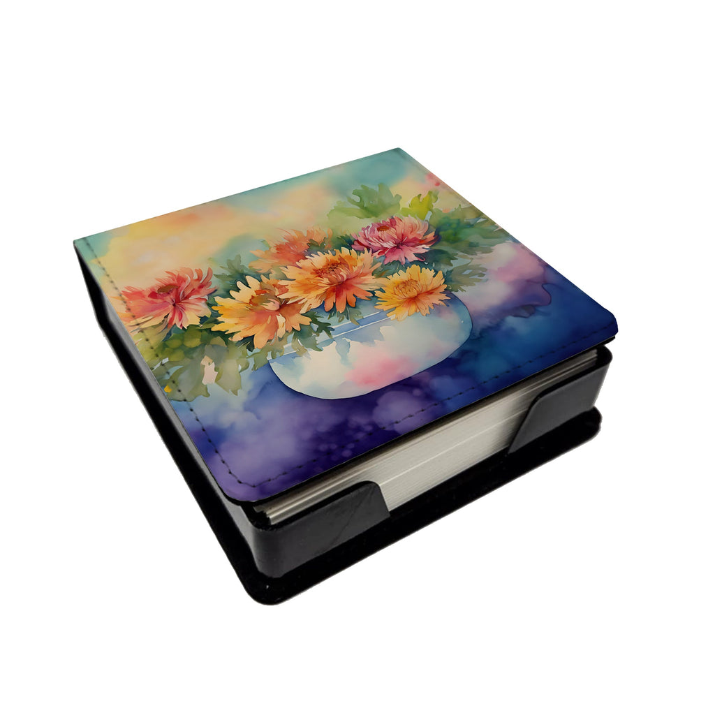 Chrysanthemums in Watercolor PU Leather Note Paper Holder with Artist-Designed Cover, Desk Accessory, Office Gift