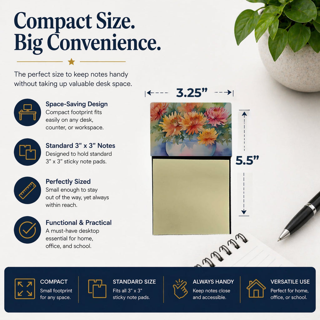 Chrysanthemums in Watercolor Watercolor Sticky Note Holder Refillable Dispenser Desk Accessory 3x3 Pad Gift