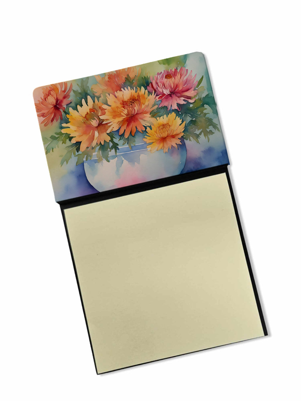 Chrysanthemums in Watercolor Watercolor Sticky Note Holder Refillable Dispenser Desk Accessory 3x3 Pad Gift