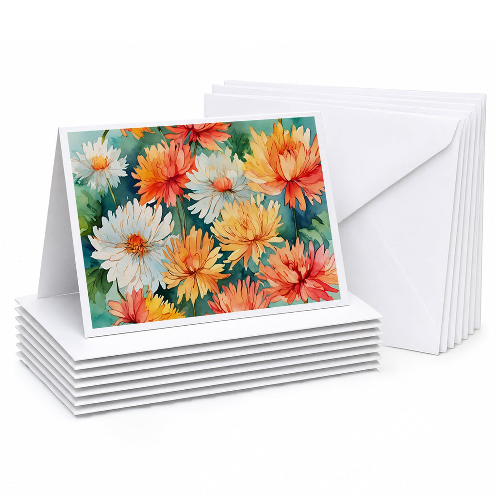 Chrysanthemums in Watercolor Greeting Cards Pack of 8 Blank Cards with Envelopes Whimsical A7 Size 5x7