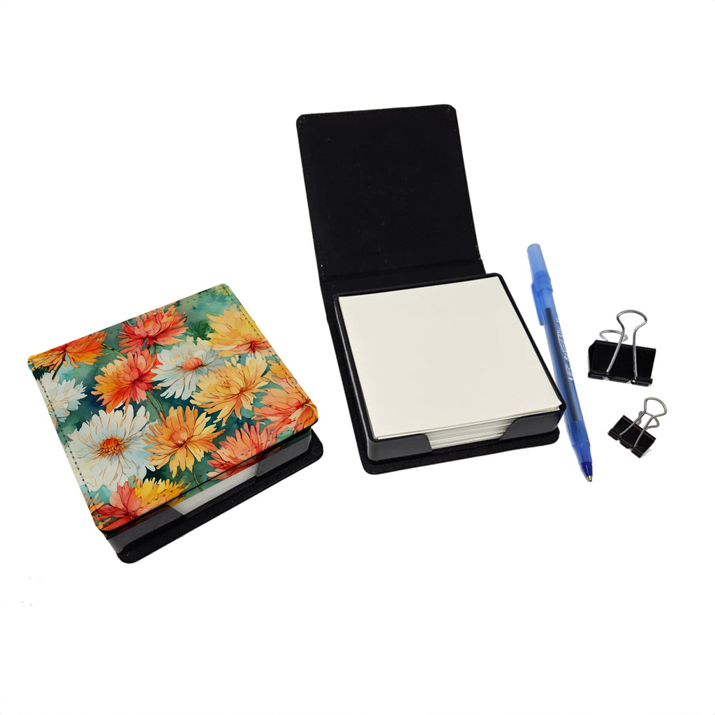 Chrysanthemums in Watercolor PU Leather Note Paper Holder with Artist-Designed Cover, Desk Accessory, Office Gift