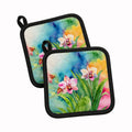 Orchids in Watercolor Pot Holder Set of 2 Heat Resistant Quilted Hot Pads 7.5 x 7.5 Inch, Insulated Kitchen Trivets for Cooking & Baking