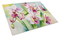 Orchids in Watercolor Cutting Board Tempered Glass Kitchen Cutting Surface, Heat Resistant Chopping, Non-Slip Feet, Food Prep & Serving