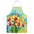 Orchids in Watercolor Apron Cooking Kitchen Server Baking Crafts Gardening for Adult Women Men, Unisex, Large, Multicolor