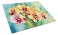 Orchids in Watercolor Cutting Board Tempered Glass Kitchen Cutting Surface, Heat Resistant Chopping, Non-Slip Feet, Food Prep & Serving