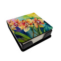 Orchids in Watercolor PU Leather Note Paper Holder with Artist-Designed Cover, Desk Accessory, Office Gift