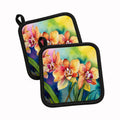 Orchids in Watercolor Pot Holder Set of 2 Heat Resistant Quilted Hot Pads 7.5 x 7.5 Inch, Insulated Kitchen Trivets for Cooking & Baking