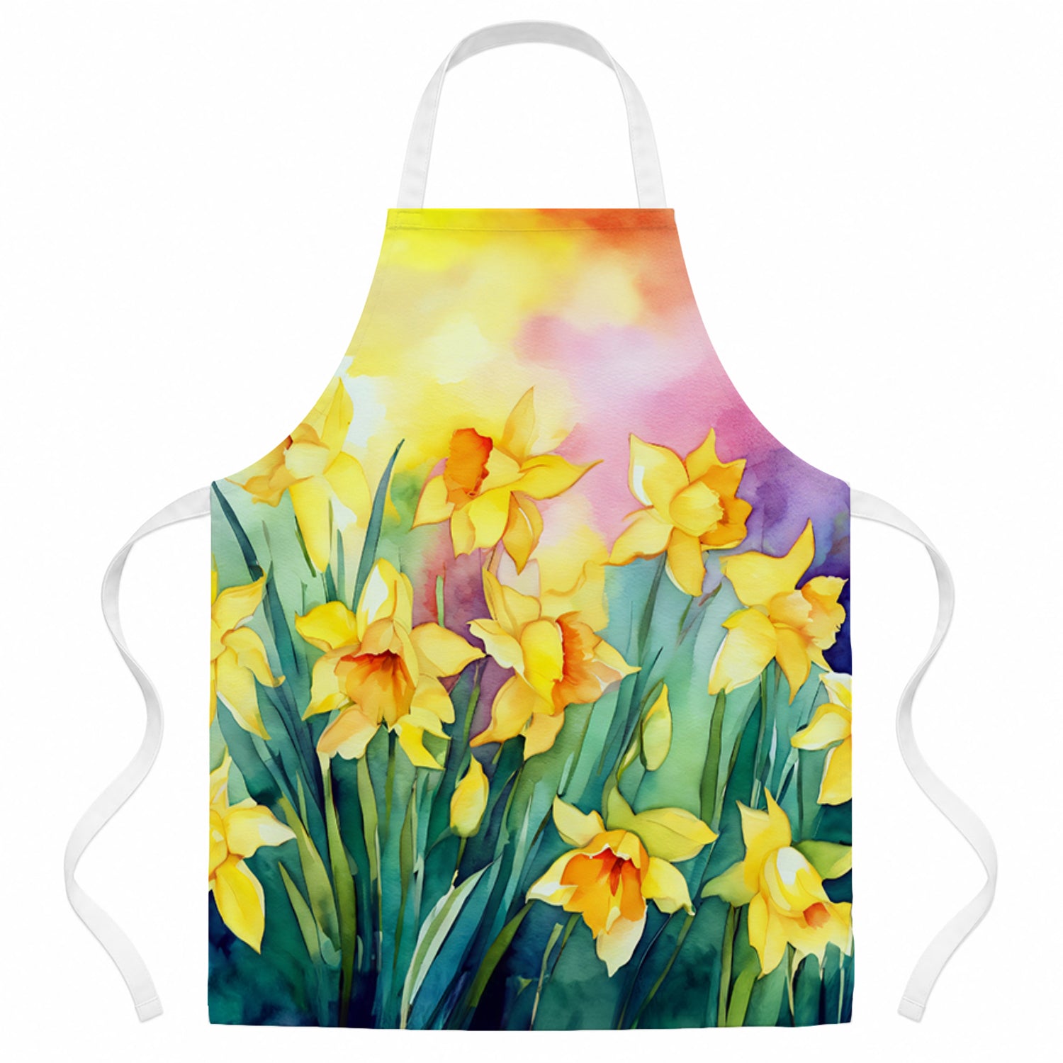 Daffodils in Watercolor Apron Cooking Kitchen Server Baking Crafts Gardening for Adult Women Men, Unisex, Large, Multicolor