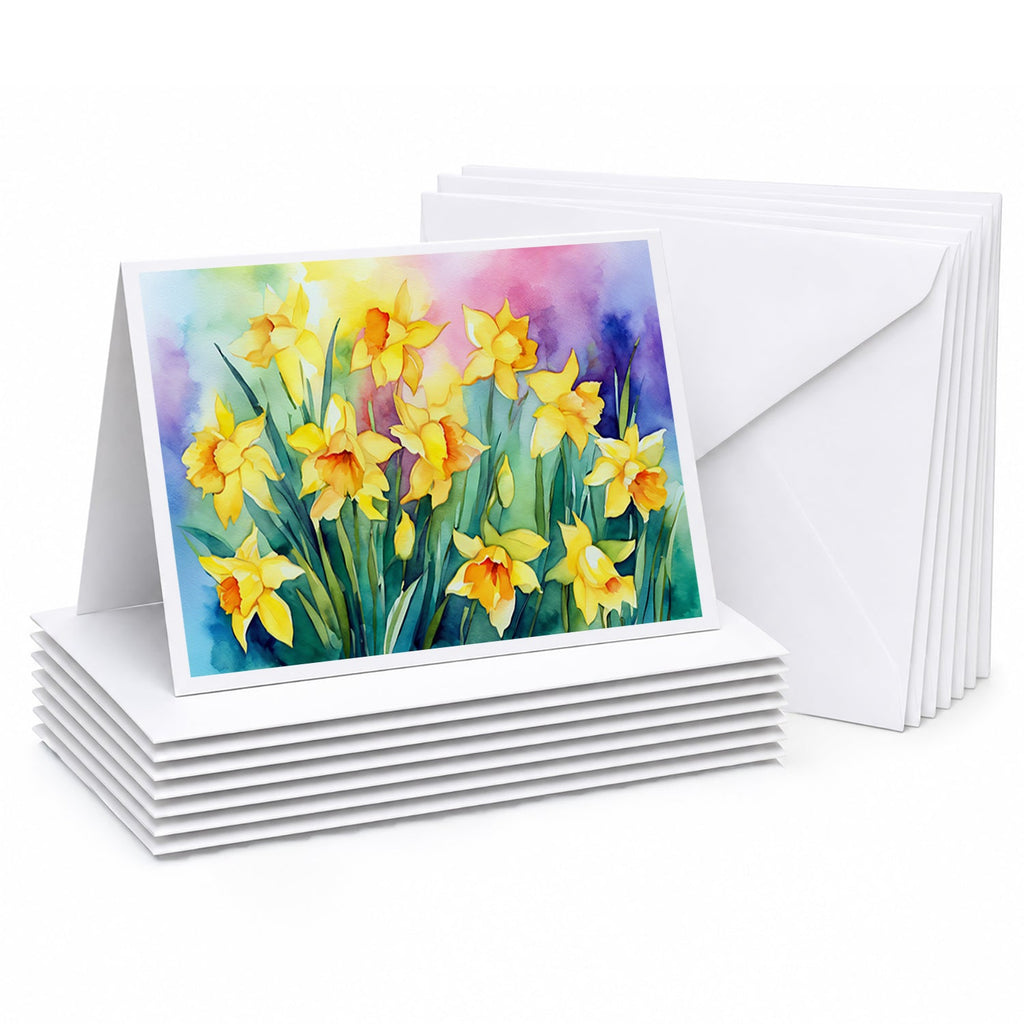 Daffodils in Watercolor Greeting Cards Pack of 8 Blank Cards with Envelopes Whimsical A7 Size 5x7