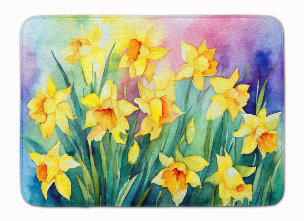Daffodils in Watercolor Memory Foam Kitchen Mat Machine Washable Anti-Fatigue Cushion Comfort Bath or Kitchen Rug