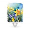 Daffodils in Watercolor Ceramic Night Light Compact, UL-Certified, Ideal for Bedroom, Bathroom, Nursery, Hallway, Kitchen, 6x4x3, Multicolor