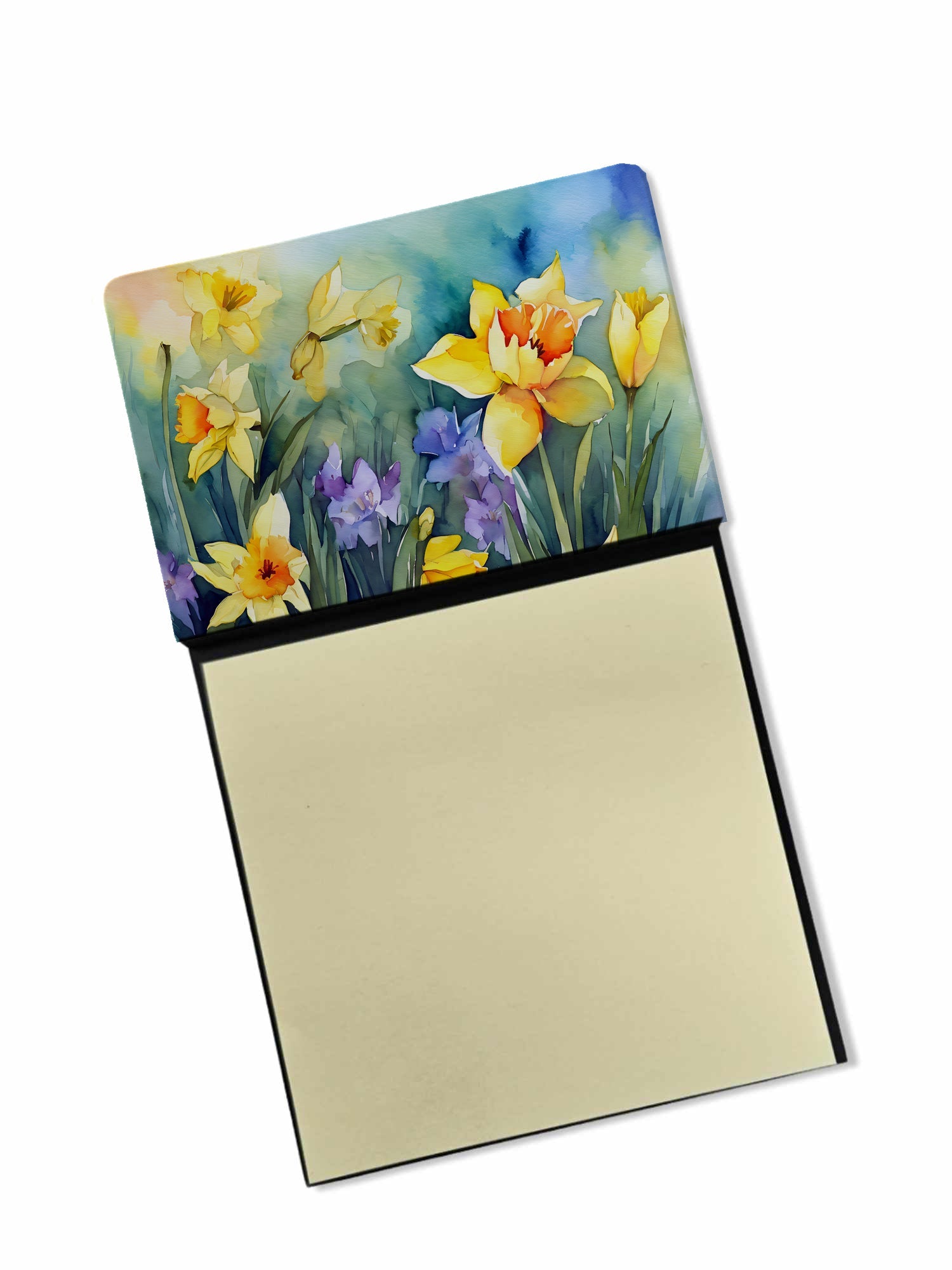 Daffodils in Watercolor Watercolor Sticky Note Holder Refillable Dispenser Desk Accessory 3x3 Pad Gift