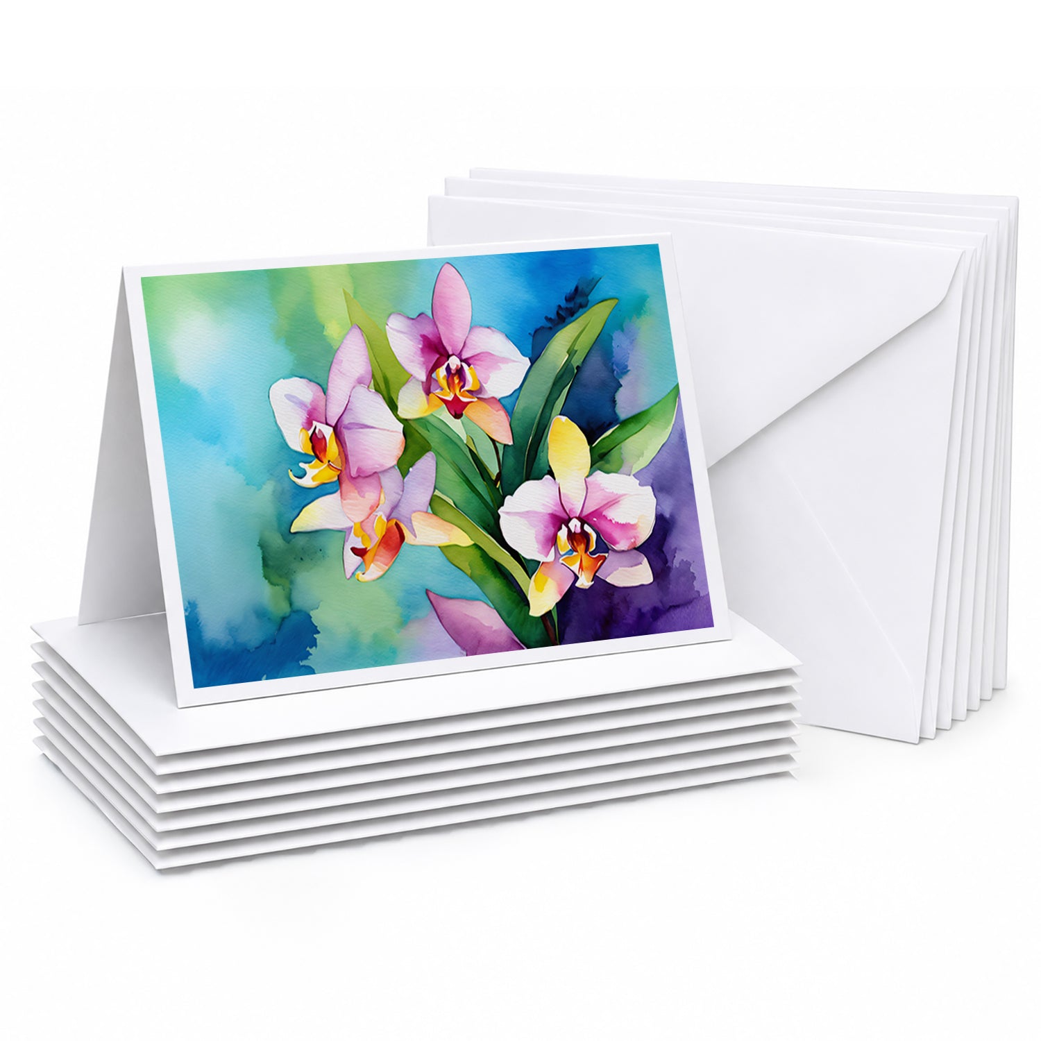 Orchids in Watercolor Greeting Cards Pack of 8 Blank Cards with Envelopes Whimsical A7 Size 5x7
