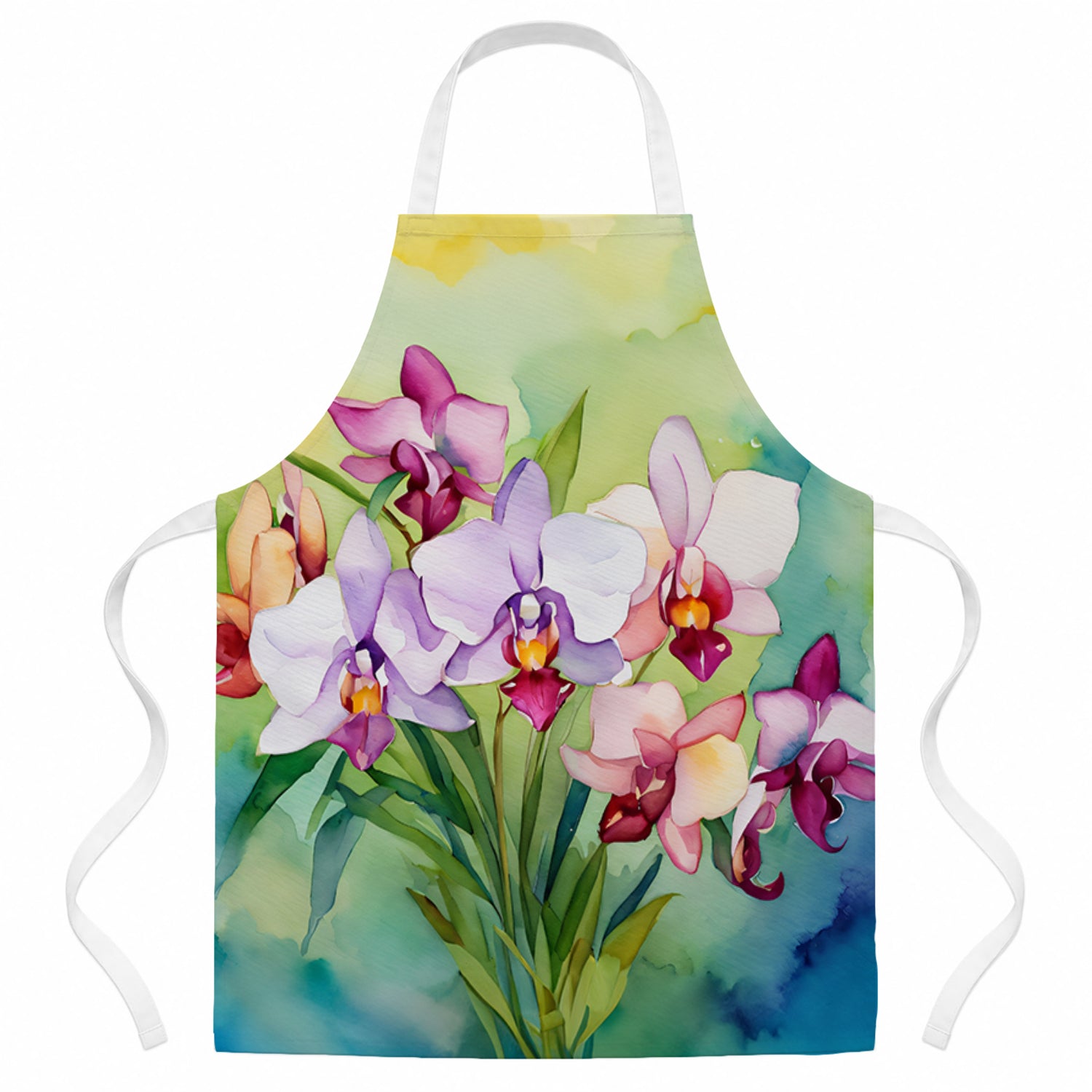 Orchids in Watercolor Apron Cooking Kitchen Server Baking Crafts Gardening for Adult Women Men, Unisex, Large, Multicolor